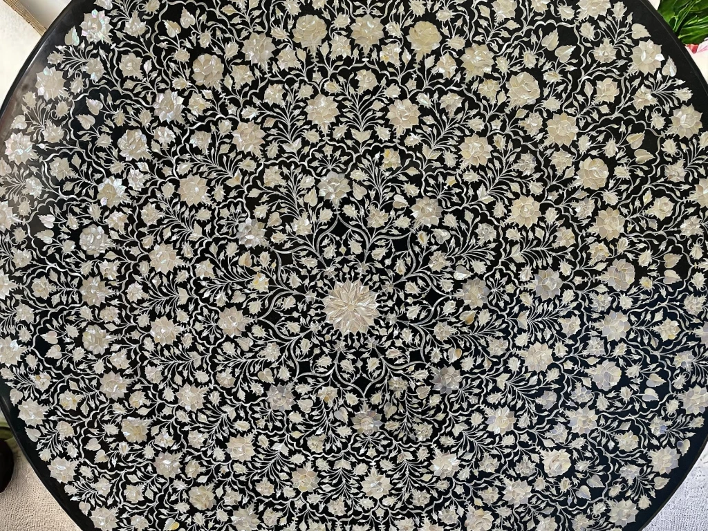 Marble Top Round Table Floral Mother Of Pearl Inlay Design